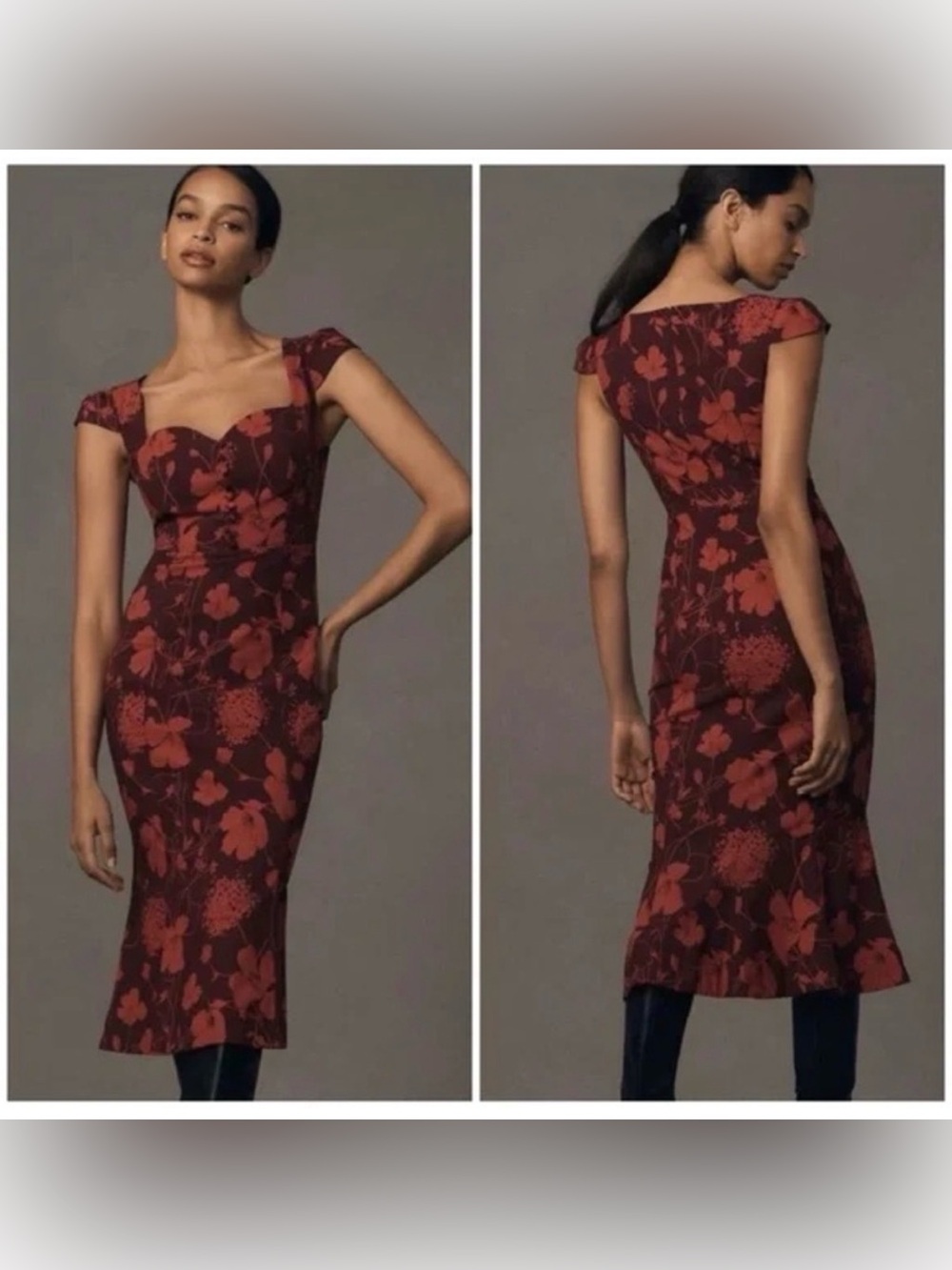 Anthropologie The Cecily Fit & Flare Sweetheart floral Midi Dress Size L